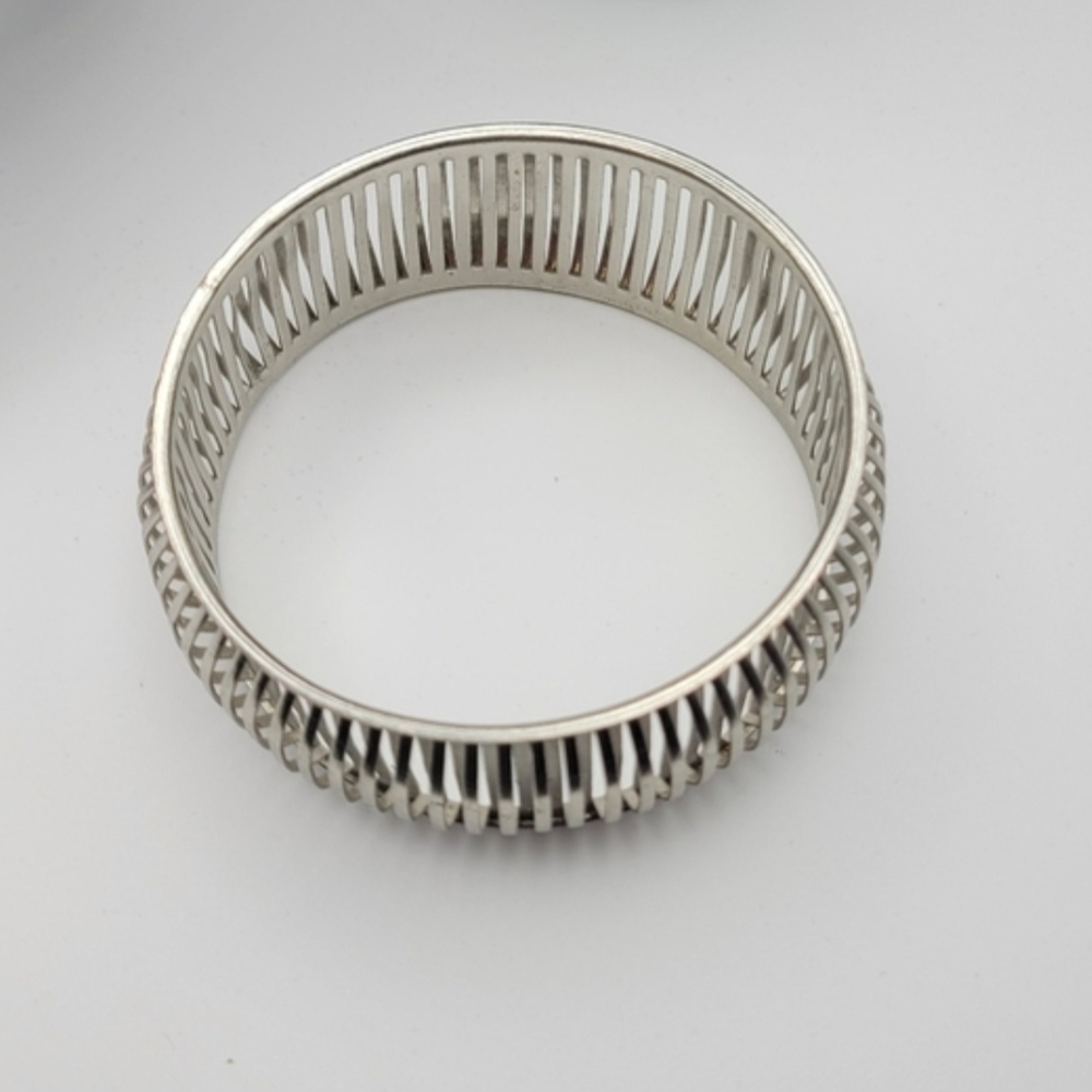 Silver Tone Openwork Bangle Bracelet - image 4